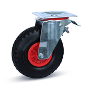 MESO Braked swivel castor pneumatic tyre - Large plate - Plastic rim - 260mm - 125kg