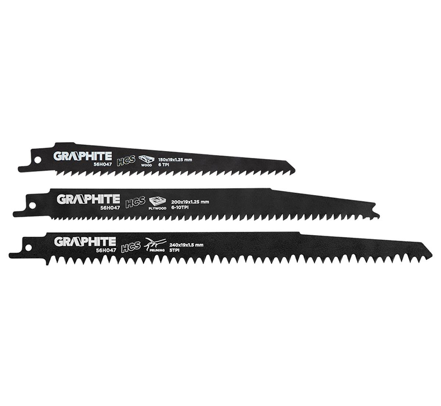 Graphite - Reciprocating saw blade set - For wood (3 pieces)