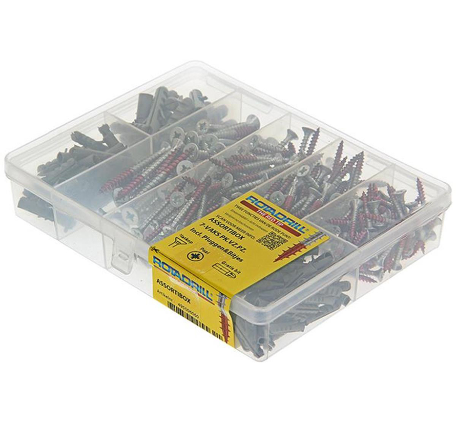 Rotadrill - Assortment box - Torx with plug Flat head - Solid thread - Zinc plated (12)
