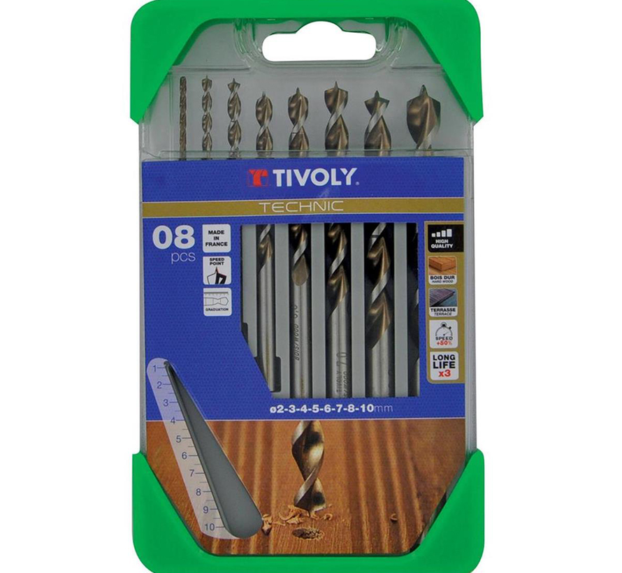 Tivoly - HSS Hardwood drill bit set with speed point - 8-piece