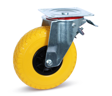 MESO Braked swivel castor Anti-leak tyre - Large plate - Plastic rim - 260mm -75kg