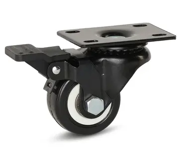 MESO Black PU swivel castor braked with top plate - 50mm - 60kg