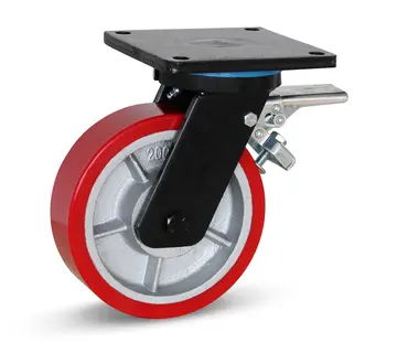 MESO PU extra heavy duty swivel castor braked with top plate - 200mm - 1400kg