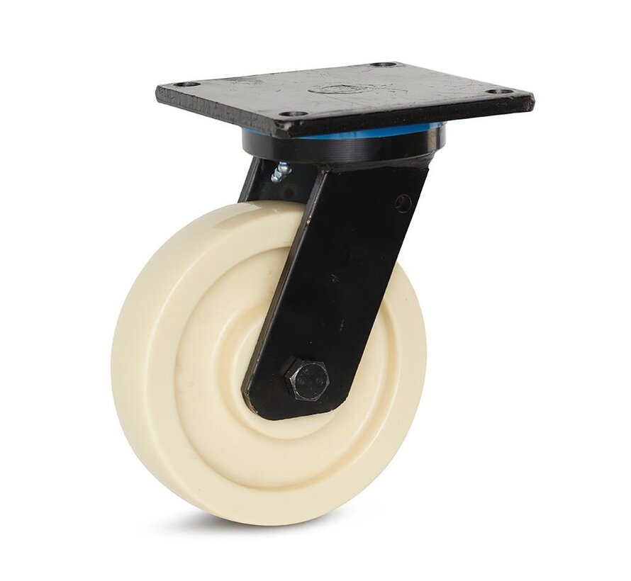 Nylon extra heavy duty swivel castor with top plate - 200mm - 1,300kg