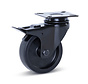 Furniture swivel castor black braked with top plate - 75mm - 60kg