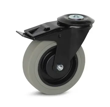 MESO Grey Rubber castor black housing braked with central hole - 125mm - 180kg