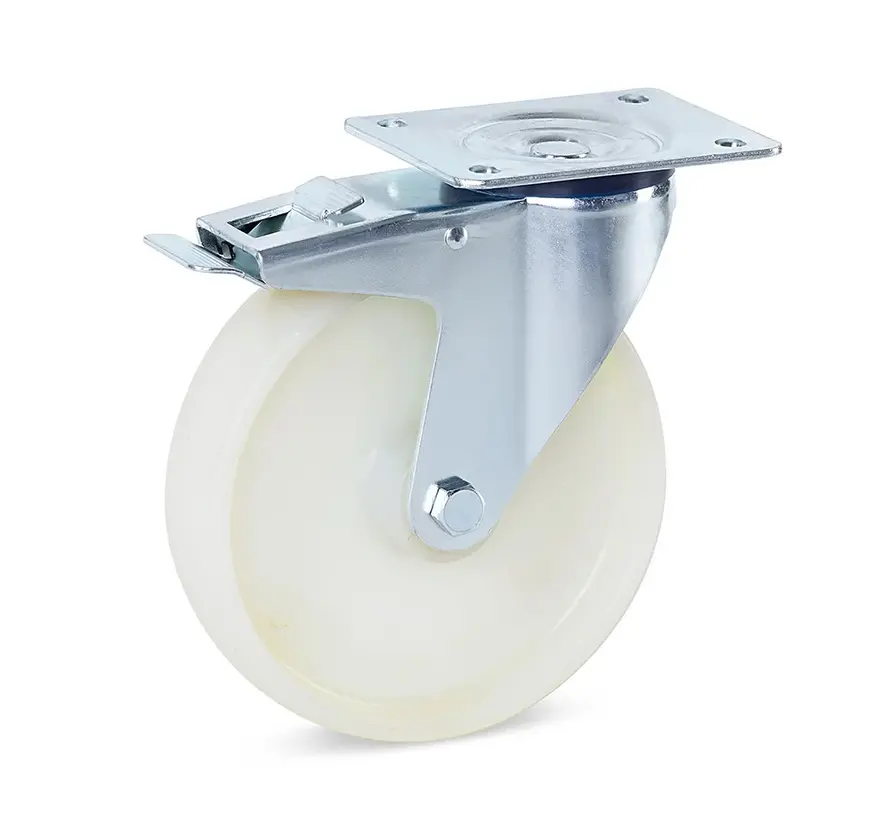 Nylon swivel castor braked with top plate - 200mm - 400kg