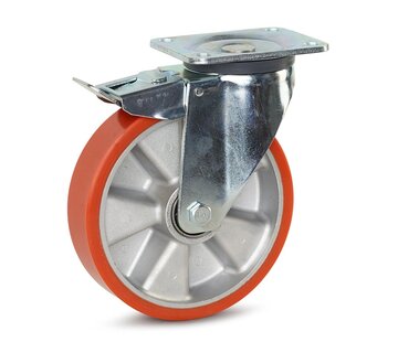 MESO PU heavy duty swivel castor braked with top plate - 200mm - 800kg