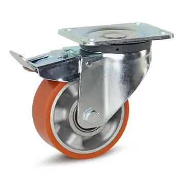 MESO PU heavy duty swivel castor braked with top plate - 125mm - 500kg