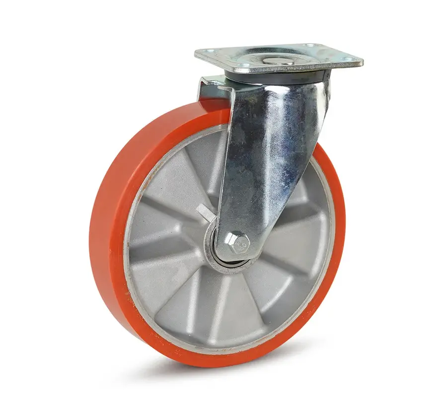 PU heavy duty swivel castor with top plate - 250mm - 800kg