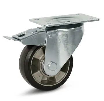 MESO Black elastic rubber swivel castor braked with top plate - 125mm - 300kg