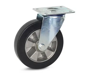 MESO Black elastic rubber swivel castor with top plate - 200mm - 450kg