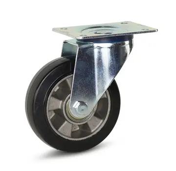 MESO Black elastic rubber swivel castor with top plate - 150mm - 330kg