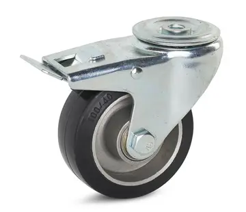 MESO Black elastic rubber swivel castor braked with central hole - 100mm - 220kg