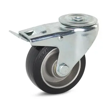 MESO Black elastic rubber swivel castor braked with central hole - 100mm - 220kg