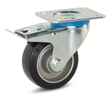 MESO Black elastic rubber swivel castor braked with top plate - 100mm - 220kg