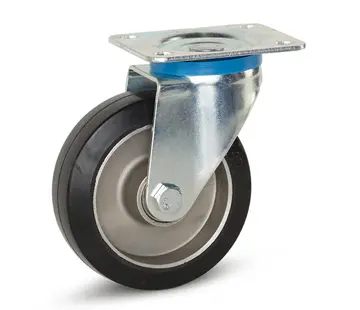 MESO Black elastic rubber swivel castor with top plate - 125mm - 300kg