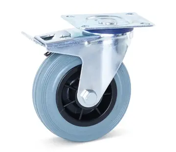 MESO Grey rubber swivel castor braked with top plate - 125mm - 120kg - Non-marking