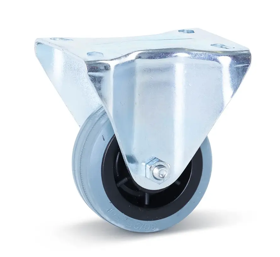 Grey rubber fixed castor - 80mm - 60kg - Non-marking