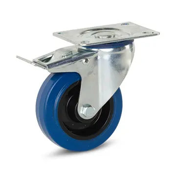 MESO Blue elastic rubber swivel castor braked with top plate - 100mm - 130kg