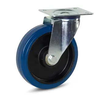 MESO Blue elastic rubber swivel castor with top plate - 200mm - 350kg