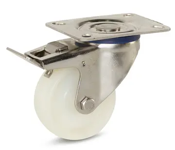 MESO Nylon stainless steel swivel castor braked with top plate - 80mm - 140kg
