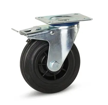 MESO Rubber swivel castor braked with top plate - 125mm - 90kg