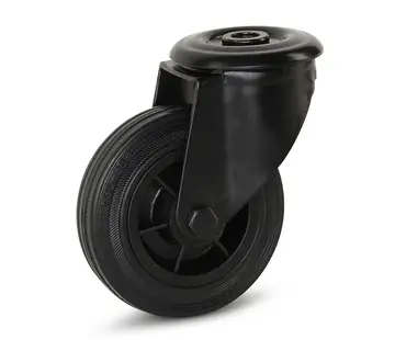 MESO Black rubber swivel castor with central hole - 100mm - 100kg
