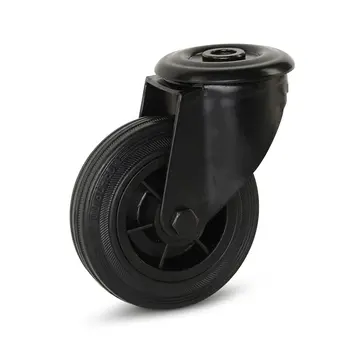 MESO Black rubber swivel castor with central hole - 100mm - 100kg