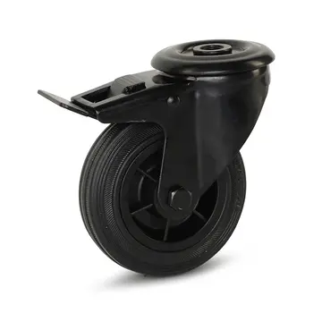 MESO Black rubber swivel castor braked with central hole - 100mm - 100kg