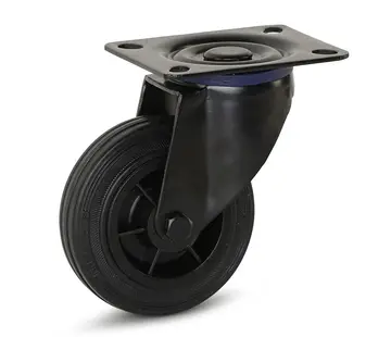 MESO Black rubber swivel castor with top plate - 100mm - 75kg
