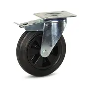 MESO Rubber swivel castor braked with top plate - 200mm - 200kg