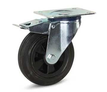 MESO Rubber swivel castor braked with top plate - 160mm - 140kg