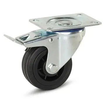 MESO Rubber swivel castor braked with top plate - 80mm - 60kg