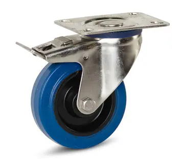 MESO Elastic rubber stainless steel swivel castor braked with top plate - 100mm - 100kg