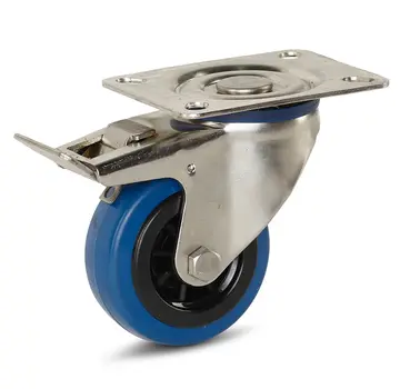 MESO Elastic rubber stainless steel swivel castor braked with top plate - 80mm - 80kg