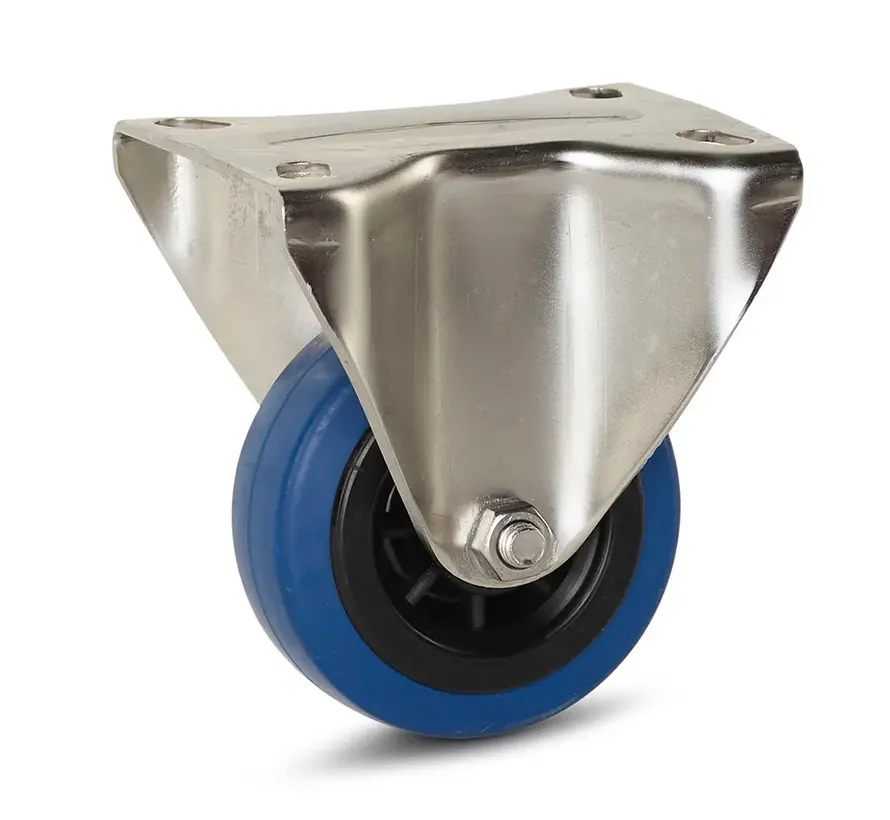 Elastic rubber stainless steel fixed castor - 80mm - 80kg