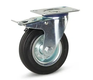 MESO Odourless rubber swivel castor braked with top plate - 125mm - 90kg