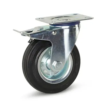 MESO Odourless rubber swivel castor braked with top plate - 125mm - 90kg