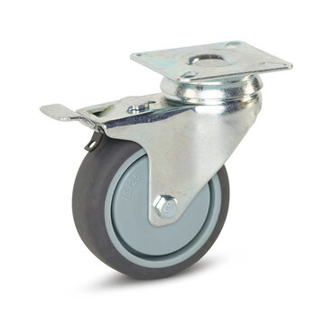 MESO Trolley swivel castor braked with top plate - 75mm - 70kg