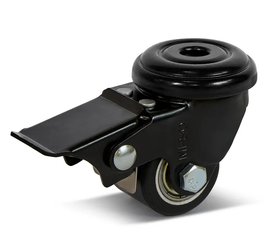 PU swivel castor braked with central hole - 35mm - 100kg