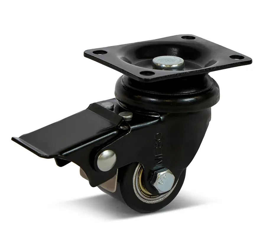 PU swivel castor braked with top plate - 35mm - 100kg