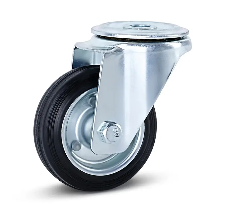 Odourless rubber swivel castor with central hole - 80mm - 80kg