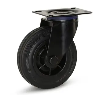 MESO Black rubber swivel castor with top plate - 125mm - 150kg