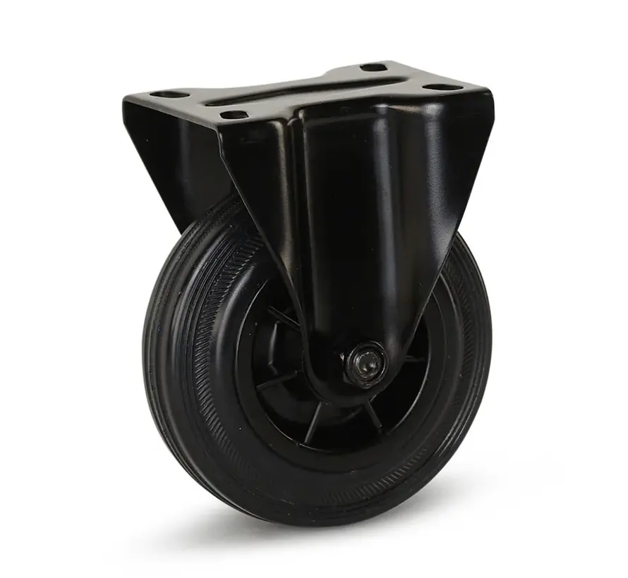 Black rubber fixed castor - 125mm - 150kg