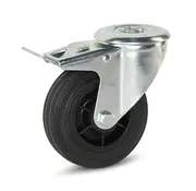 MESO Rubber swivel castor braked with central hole - 100mm - 100kg