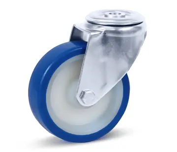 MESO Blue PU stainless steel swivel castor with central hole - 100mm - 180kg