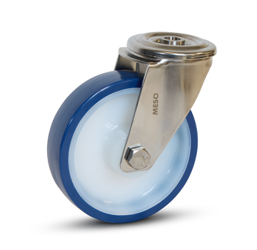 MESO Blue PU stainless steel swivel castor with bolt hole -125mm - 220kg