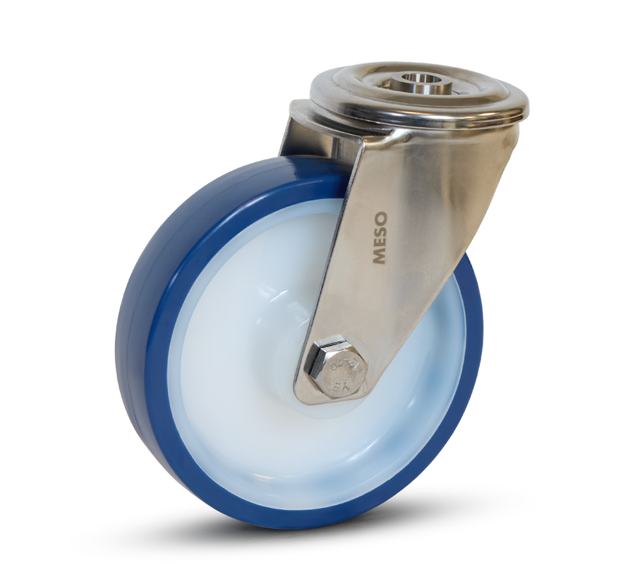Blue PU stainless steel swivel castor with bolt hole -125mm - 220kg