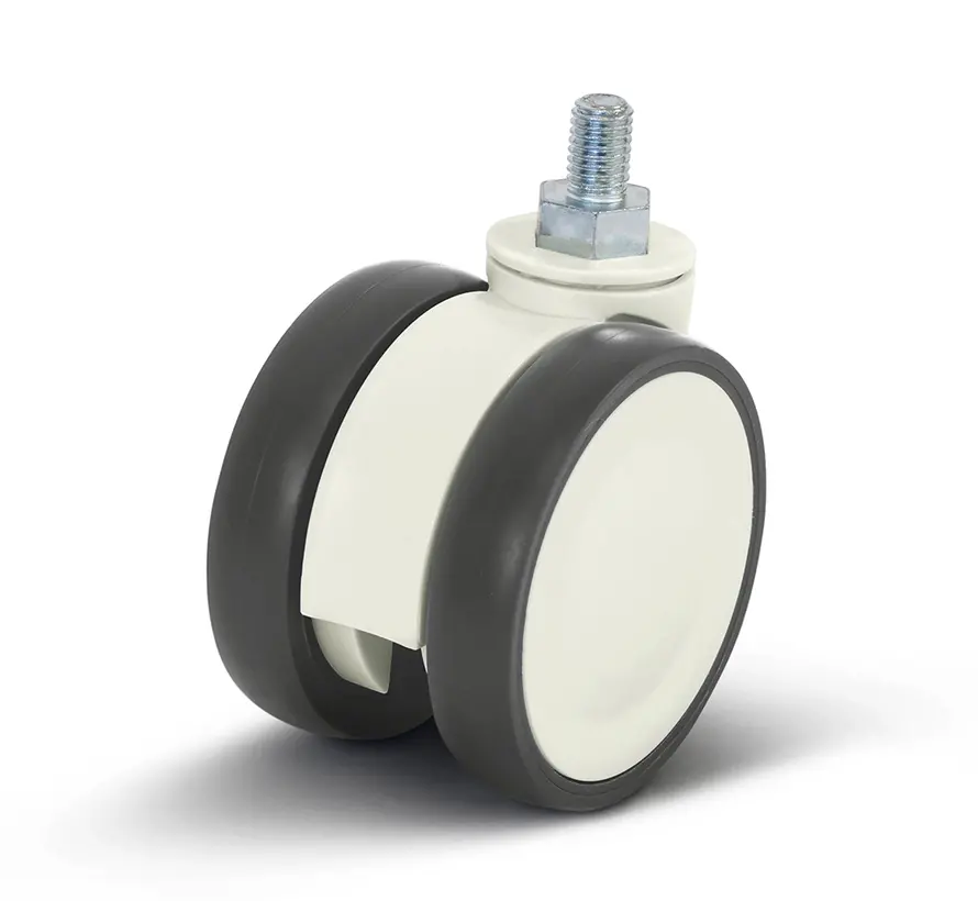 White double furniture castor with thread - 75mm - 80kg